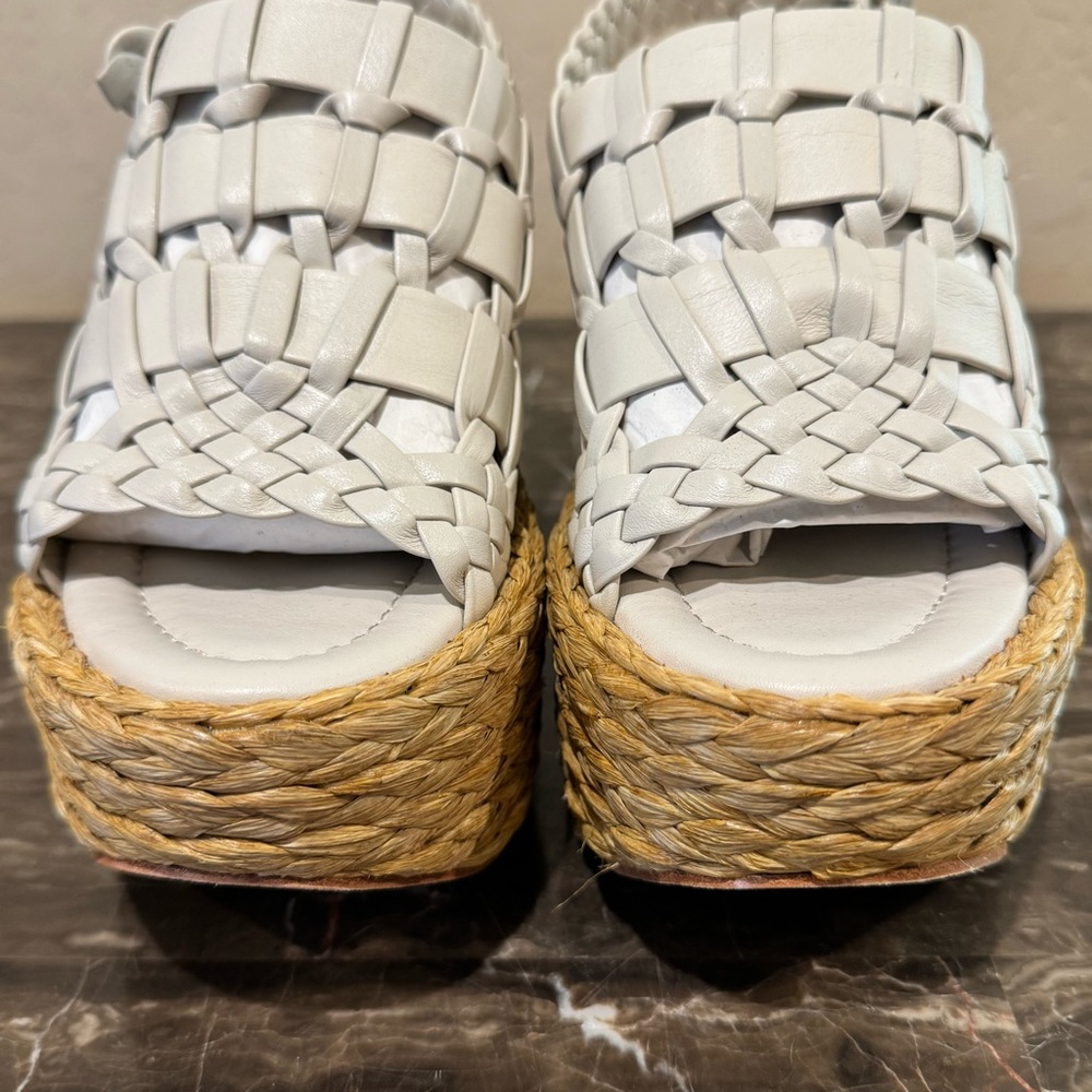 NEW Paloma Barcelo Prue Heeled Leather and Raffia Platform Sandals - Picture 7 of 14
